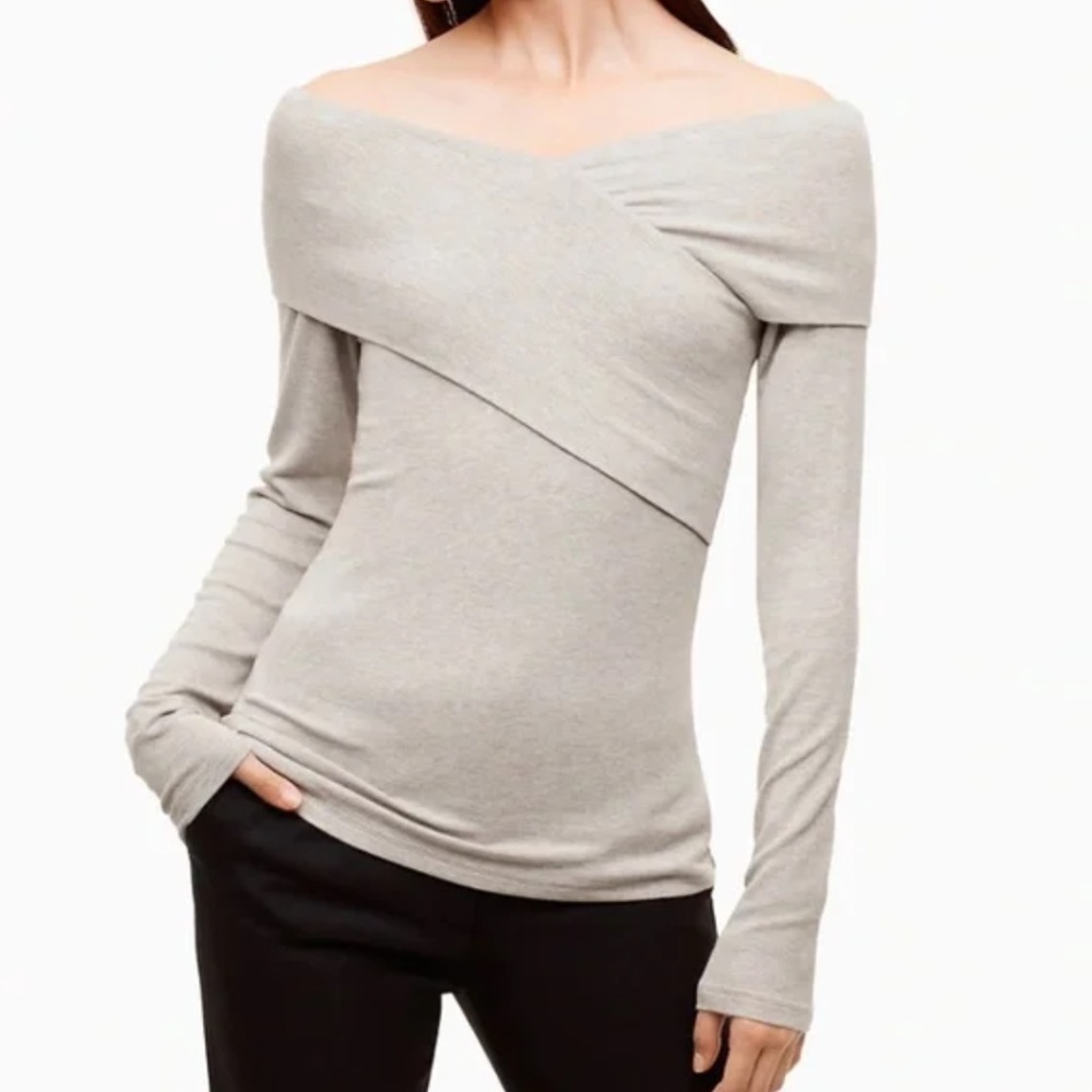 Aritzia Babaton Phil Off The Shoulder Shirt - grey size xxs